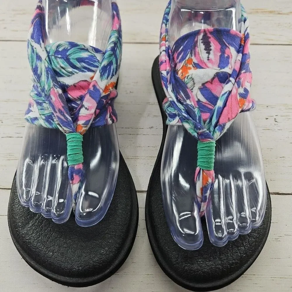 Sanuk Women Size 6 Yoga Mat Slingback Flip‎ Flops Comfort Sandals White Floral